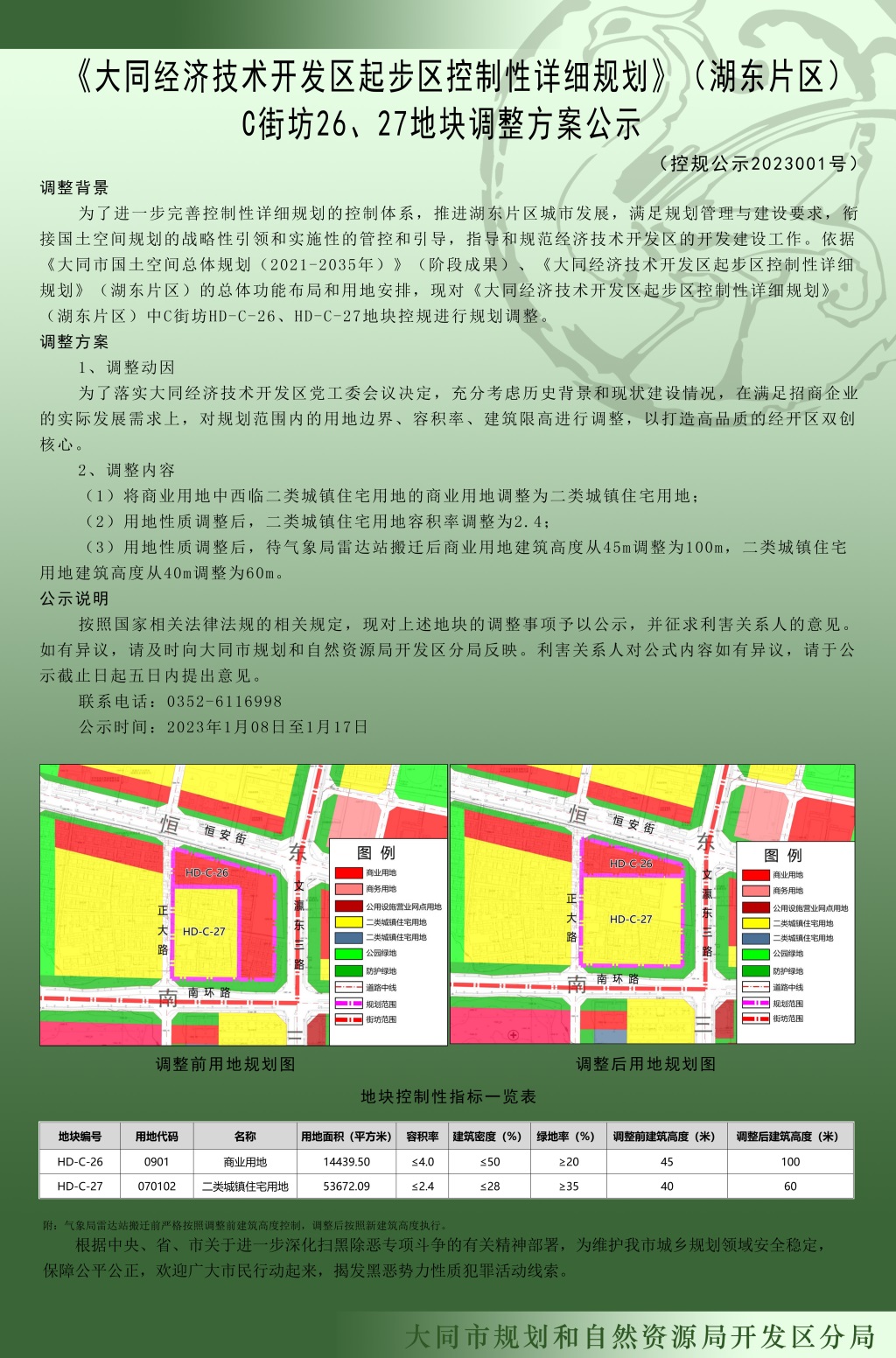 《大同经开区起步区控制性详细规划》（湖东片区）C街坊26、27地块调整方案公示小图