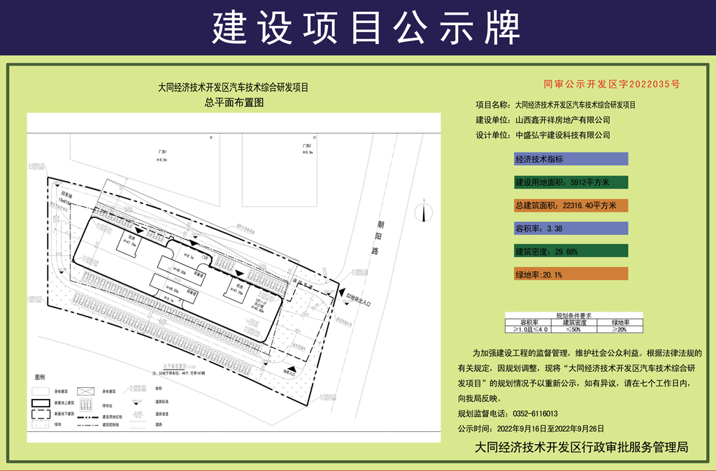 大同经济技术开发区汽车技术综合研发项目规划公示